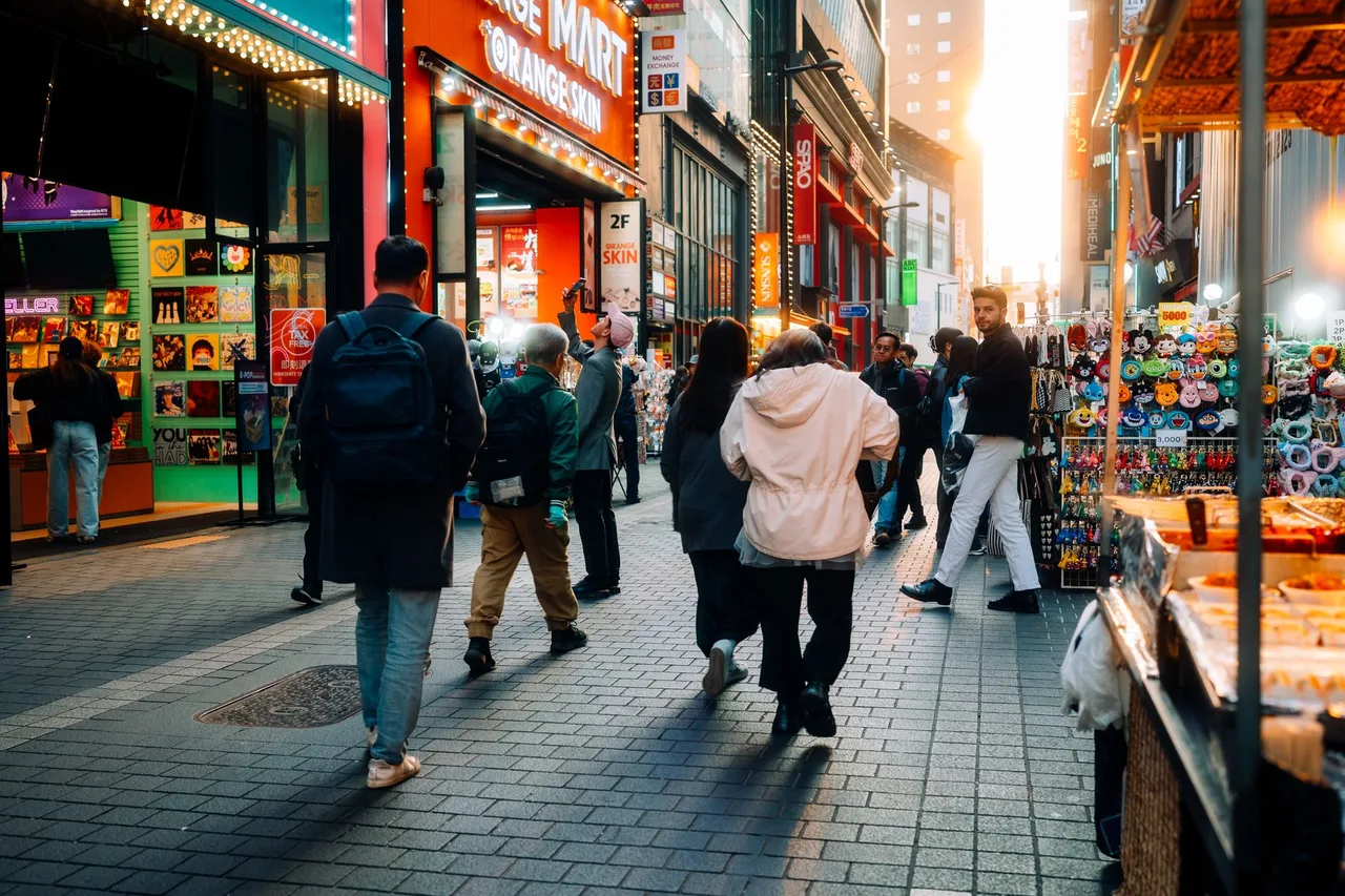 Crowds on the Myeongdong shopping street