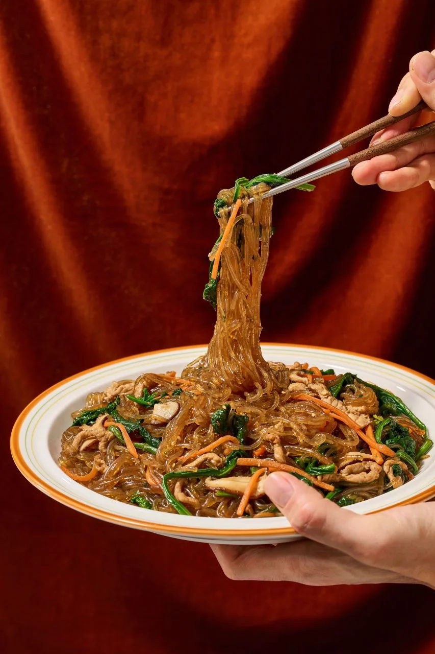 Japchae: savory stir-fried glass noodles